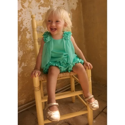 Abel & Lula Нежен комплект в цвят аква за бебе момиче с потник и къси панталони с розички Abel&Lula