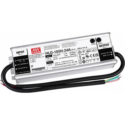 MEAN WELL HLG-185H-24 Napájecí zdroj: spínaný; LED; 185W; 24VDC; 7,8A; 90÷305VAC; IP67
