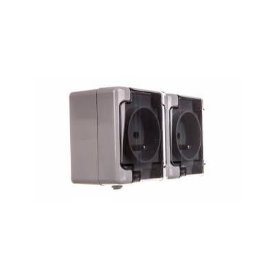 KOS BRYZA Double airtight socket with/u IP54 with smoke flap grey (180036)