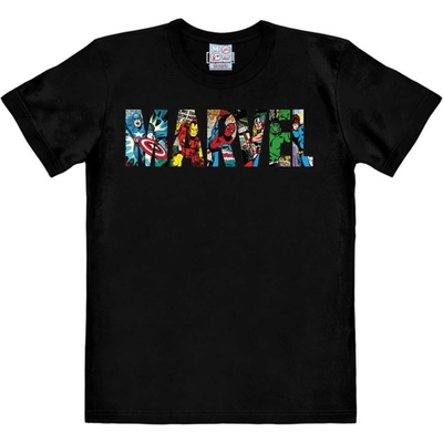 CurePink pánské tričko Marvel Comic Colour Logo bavlna 040-3013 černá