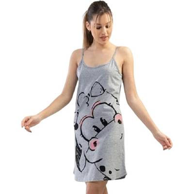 Нощница с тънка презрамка в сиво с кравичка