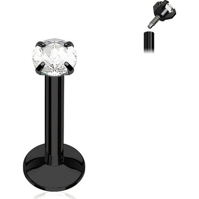 S4U Piercing do brady černý, čirý kamínek (1,2 x 6 mm) LB01081K-1206