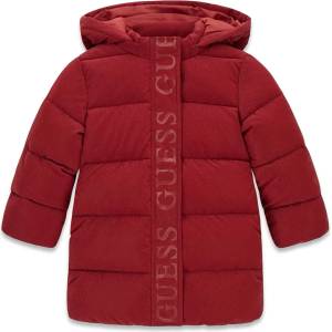 GUESS Детско дълго зимно яке Guess с качулка и брандиран кант в бордо