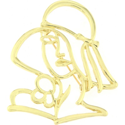 Biju brož dáma s kloboukem zlatá 9001494