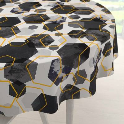 Biante bavlna kulatý ubrus Sandra SA-568 Šedo-modrofialové mramorové hexagony na bílém Ø 110 cm
