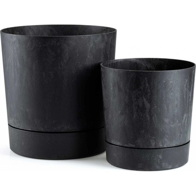 HowHomely PLASTOVÝ KVĚTINÁČ AZALEA 2KS 22,5X23,5 CM+17,5X18,5 CM IMITACE BETONU ČERNÁ
