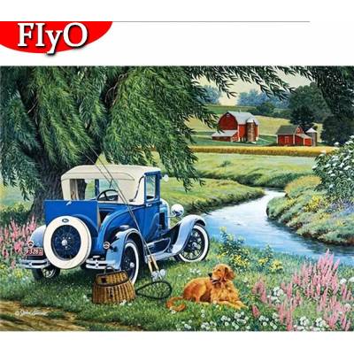 FIYO Diamond painting product Plně čtvercový kulatý vrták Diamantová malba na auto Krajina Kamínková sada 5D Diamantové vyšívání Psí mozaika Ruční práce Domácí dekorace