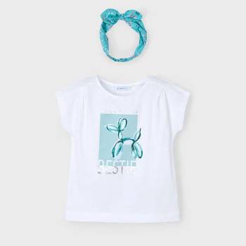 MAYORAL Тениска къс ръкав в бяло с лента анасон за мини момиче Майорал