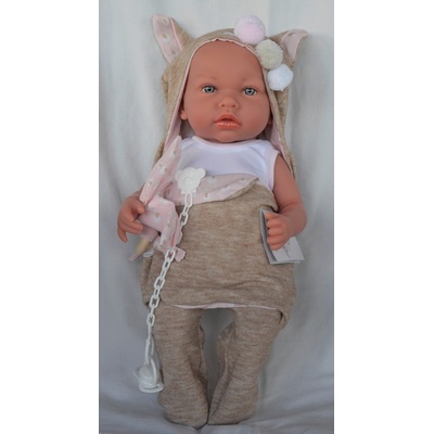 Marina & Pau Realistické miminko holčička Žofinka v overalu bez rukávů Ane Baby Soft- 45 cm
