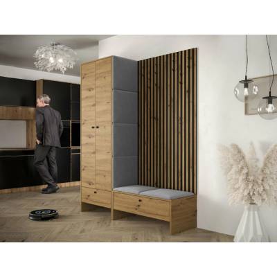 BALMA III Předsíňová stěna lamelami a čalouněnými DUB ocelově šedá Mirjan BALMA III Artisan černý Manila 16