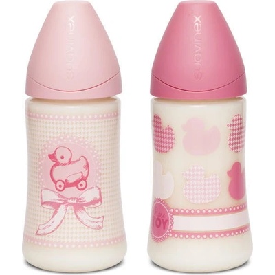 Suavinex láhev Toys Široké hrdlo růžové kačenky 270 ml
