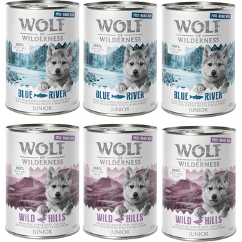 Wolf of Wilderness 6х400г Free-Range Meat JuniorWolf Of Wilderness, консервирана храна за кучета, смесена опаковка