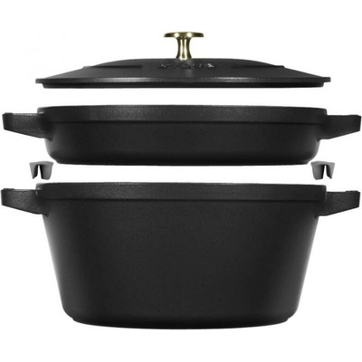 Staub Cocotte Sada 2v1: litinový hrnec a pánev s poklicí, 24 cm, černá 1010877