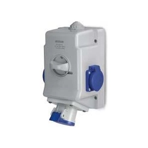 SCAME Промишлен комбиниран контакт 2P+Е 16A+2х шуко и ключ 0/I IP54 серия Optima Combi - 513.1653-2DNS (513.1653-2DNS)