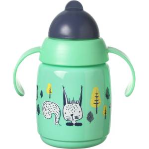 Tommee Tippee SuperStar Зелената Неразливаща се Чаша със Сламка и Дръжки - 300 мл, 6м+ (Trainer Straw)