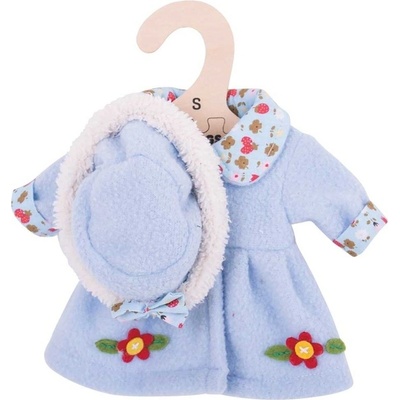 Bigjigs Toys modrý kabátik s klobúčikom pre bábiku 25 cm