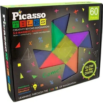 PicassoTiles Magnetická stavebnice Záře ve tmě 60ks