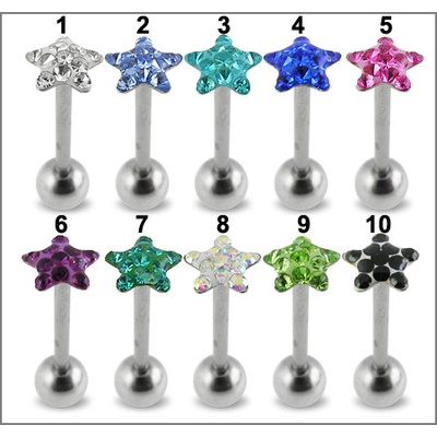 Marre piercing do jazyku činka se Swarovski krystalky hvězda PBFDTN02