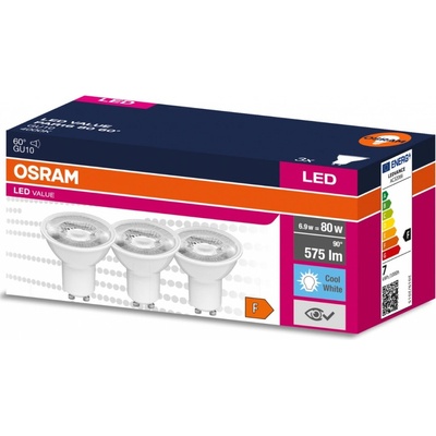 Osram 3PAK LED žiarovka GU10 6,9W = 80W 575lm 4000K Neutrálna 60° VALUE