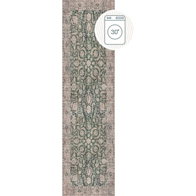 Flair Rugs Зелена пътека подходяща за пране 60x230 cm Beau Floral - Flair Rugs (503119379221)