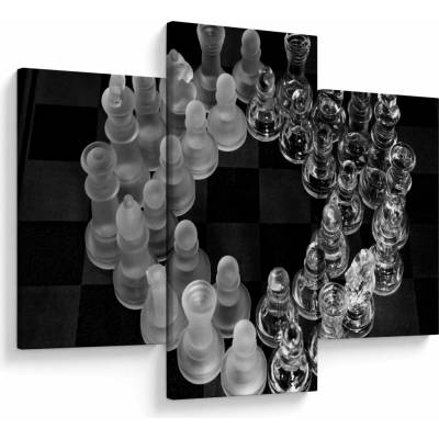 Obraz - černobílé šachy, třídílný 90x60 cm
