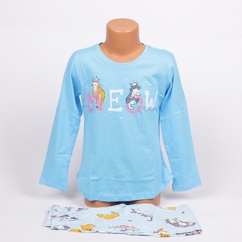 Светлосиня детска пижама с райе и котета