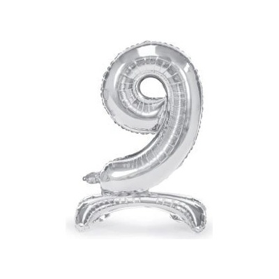 Fóliový balón na podstavci číslo „9“ strieborný 70cm