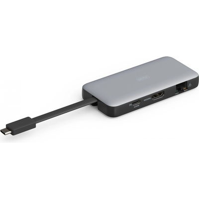 7-портова USB-C пътна докинг станция, макс. 4K/60Hz с HDR, HDMI, USB-A 3.2 Gen1, Gigabit Ethernet SD/Micro SD, PD 100W (DA-70916)