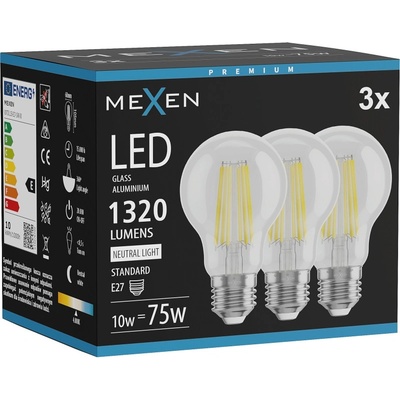 Mexen Vintis 3x LED нажежаема крушка E27, A60, 10W, Неутрален - 4000K, 1320 lm, прозрачен (L150-E27-1040-00x03)