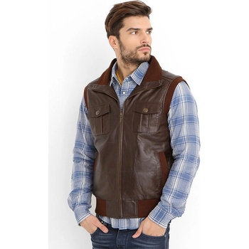 Jacket Club Мъжки елек от естествена кожа - Кафяв #318871 (318871_Кафяво)