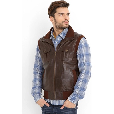 Jacket Club Мъжки елек от естествена кожа - Кафяв #318871 (318871_Кафяво)