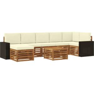 vidaXL Комплект дивани за открито 8 бр. Натурален и Крема (3384661)