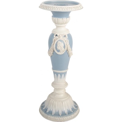 Modro-bílý svícen na úzkou svíčku se zdobením - Ø 10*27 cm - Clayre & Eef