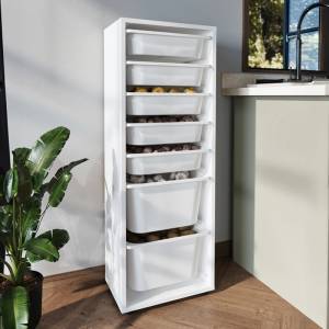 TopMebel Kayra TopMebel меламинов многофункционален шкаф със 7 кошници в бял цвят 45.4x30x125cm