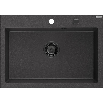 Mexen Elix мивка от гранит с 1 отделение 700 x 500 mm, черна с мраморни вени, черен сифон - 6526701005-76-B (6526701005-76-B)
