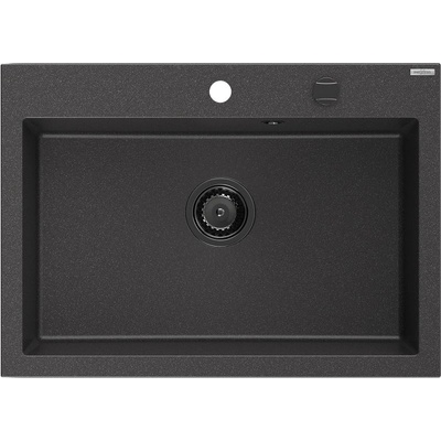 Mexen Elix мивка от гранит с 1 отделение 700 x 500 mm, черна с мраморни вени, черен сифон - 6526701005-76-B (6526701005-76-B)