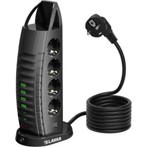 Lavar РАЗКЛОНИТЕЛ 8 ГНЕЗДА С 4 usb-a И 2 usb-c ЧЕРЕН lavar dubai (3800501485453)