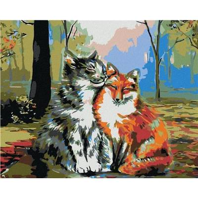zuty Malování podle číselKocour s lištičkou 50 x 40 cm vypnuté plátno na rám