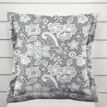 Biante bavlna s lemom Sandra SA-550 Biela krajka na sivom 40 x 60 cm