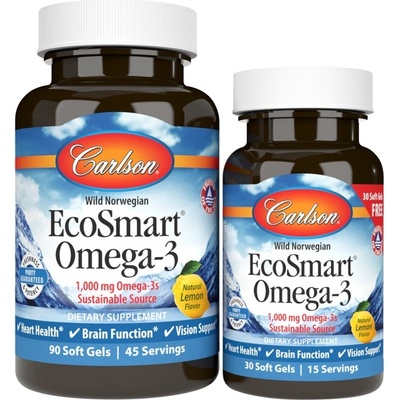 Carlson Labs EcoSmart Omega-3 1000 mg [90+30 Гел капсули] Лимон