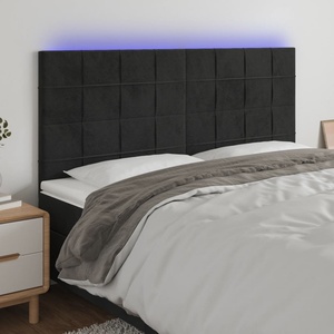 vidaXL LED горна табла за легло, черна, 180x5x118/128 см, кадифе (3122486)