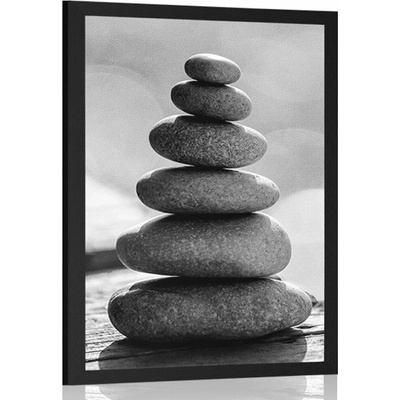 Plakát stabilní pyramida z kamenů v černobílém provedení - 20x30 black