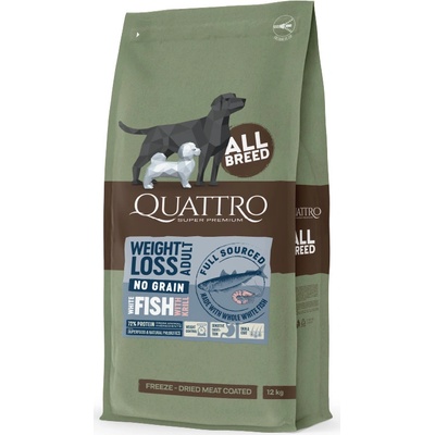 Quattro Adult All Breeds Weight Loss bílá ryba & krill 12 kg