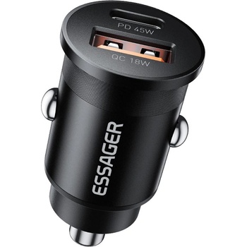 ESSAGER ES-CC15 45W зарядно за кола, USB-A, Type-C, ултракомпактен - черен/сив