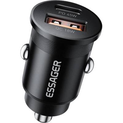 ESSAGER ES-CC15 45W зарядно за кола, USB-A, Type-C, ултракомпактен - черен/сив