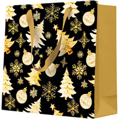 Darčeková taška PAW 17x17x6 cm Golden christmas trees black