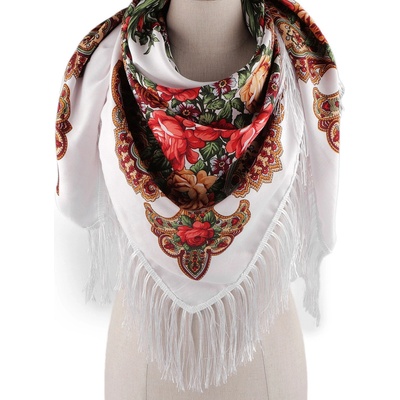 Stoklasa šátek folklór květy s třásněmi 1 bílá