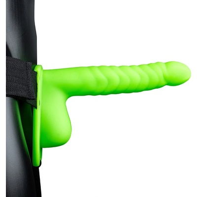 Ouch! Glow in the Dark Ribbed Hollow Strap-on with Balls 8" 21 cm