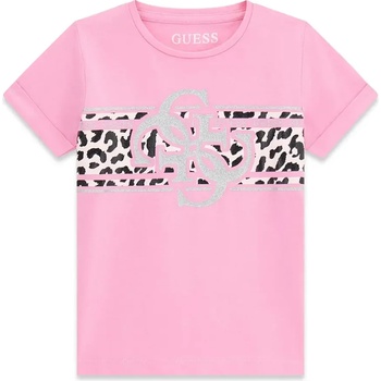 GUESS Розова тениска за мини момиче с леопардови детайли и сребристо лого Guess