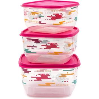 КОНТЕЙНЕР ЗА СЪХРАНЕНИЕ И ХРАНА КВАДРАТ С ДЕКОР 3БР. 1.9/2.6/3.6Л (m-1523)